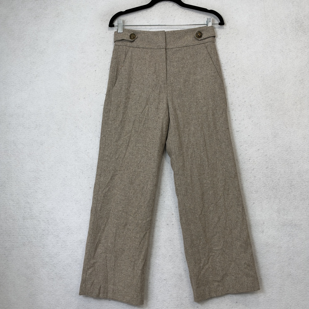 Veronica Beard Dress Pants Womens 0 Beige Wool Blend Wide Leg Tweed Lined Work